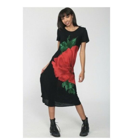 Vintage Jeffrey & Dara 90’s floral boho midi dress M - Picture 1 of 12